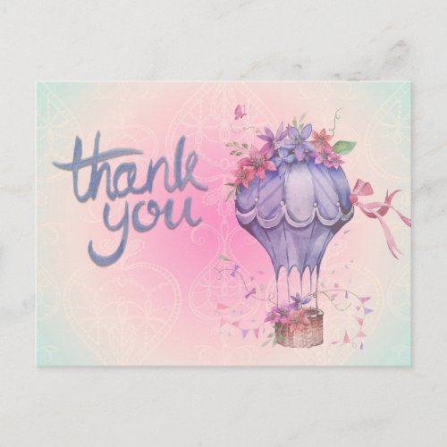 Vintage Thank You Hot Air Balloon Postcard