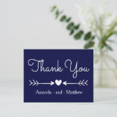 Vintage Thank You Navy Blue & White Heart & Arrows Postcard (Standing Front)