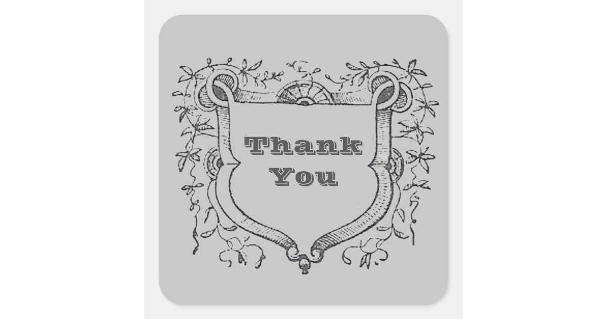 Vintage Thank You Shield and Vines Appreciation Square Sticker | Zazzle