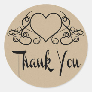 Vintage Thank You Tan / Brown Heart Stickers