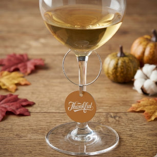 Vintage Thankful Autumn Script in Warm Tan Wine Charm