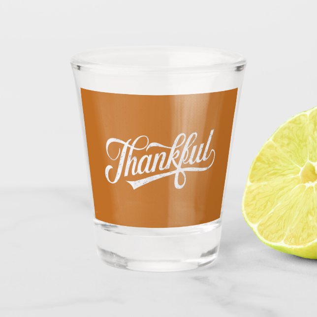 Vintage Thankful Thanksgiving Fall Gift Shot Glass (Front)