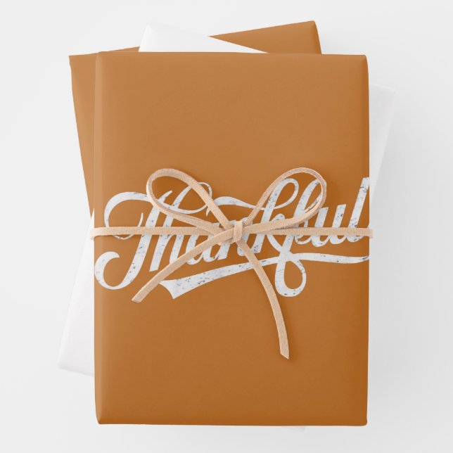 Vintage Thankful Thanksgiving Fall Gift Wrapping Paper Sheets (In situ)
