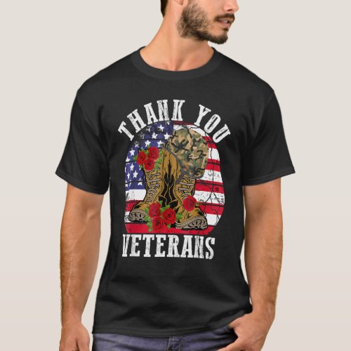 Vintage Thanks You Veterans Combat Boots Flower Ve T_Shirt