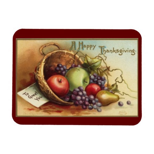 Vintage Thanksgiving Basket Of Fruit Magnet
