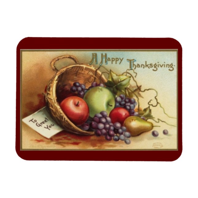 Vintage Thanksgiving Basket Of Fruit Magnet (Horizontal)