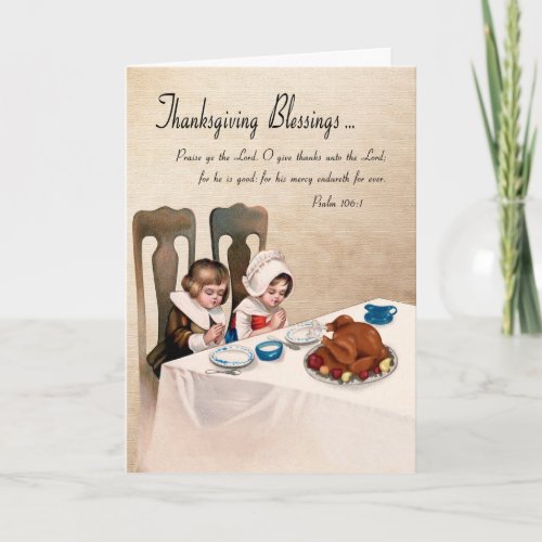 Vintage Thanksgiving Blessings w Praying Children Holiday Card