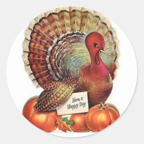 Vintage Thanksgiving Cartoon Turkey Classic Round Sticker