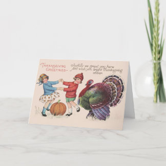 Vintage Thanksgiving Children with Turkey Holiday Card