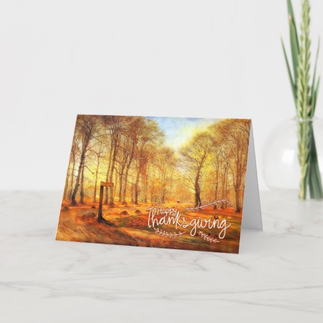 Vintage Thanksgiving Country Road Rurual Mailbox Holiday Card