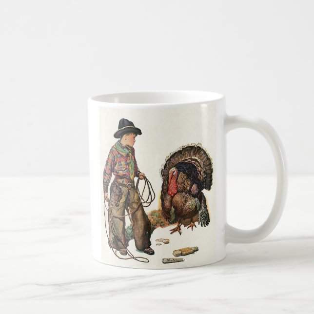 Vintage Thanksgiving, Cowboy Catching a Turkey Coffee Mug (Right)