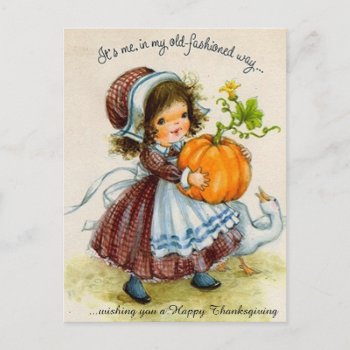 Vintage Thanksgiving Day Girl Holiday Postcard by santasgrotto at Zazzle