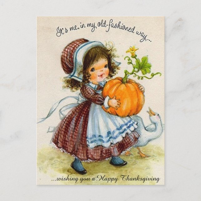 Vintage Thanksgiving Day Girl Holiday Postcard (Front)