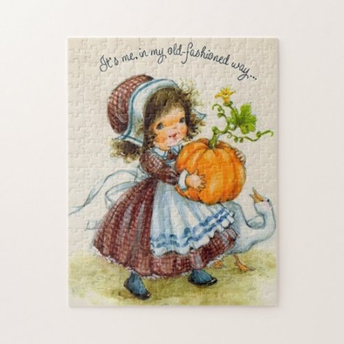 Vintage Thanksgiving Day Girl Jigsaw Puzzle