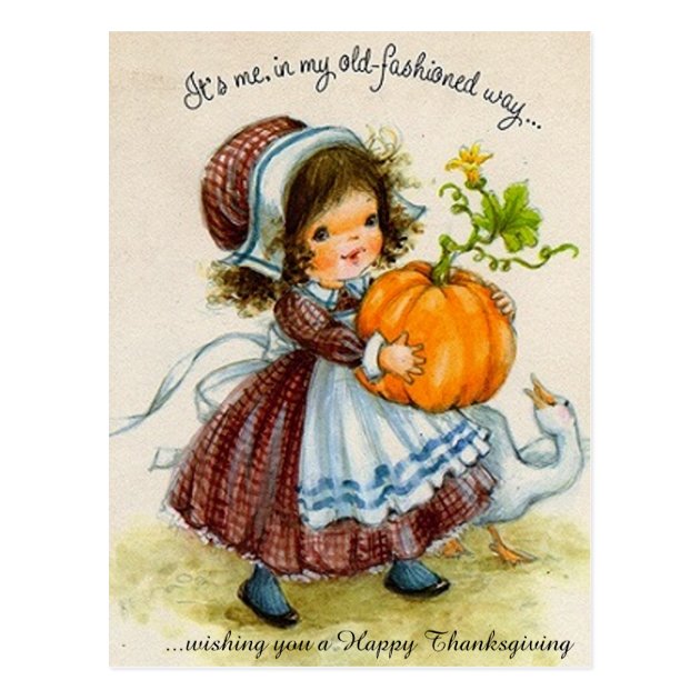 Vintage Thanksgiving Day Girl Postcard