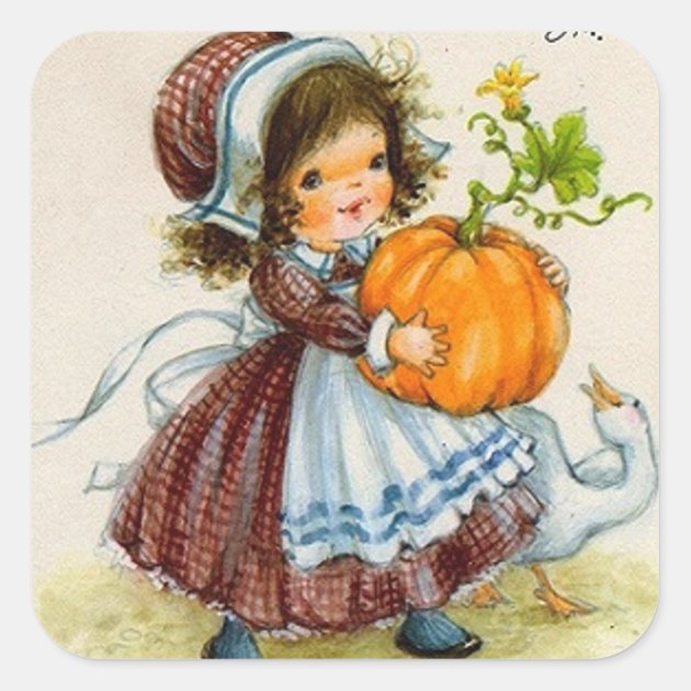 Vintage Thanksgiving Day Girl Square Sticker