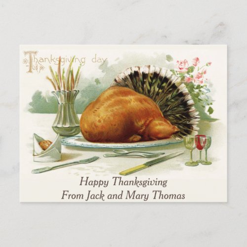 Vintage Thanksgiving Day Turkey Dinner Custom Postcard