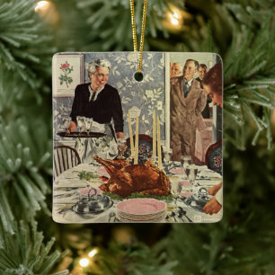 Vintage Thanksgiving Day Turkey Dinner with Family Ceramic Ornament