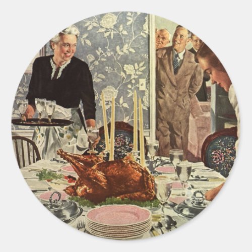 Vintage Thanksgiving Day Turkey Dinner with Family Classic Round Sticker