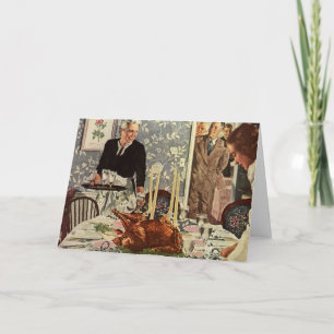 Vintage Thanksgiving Day Turkey Dinner with Family Holiday Card
