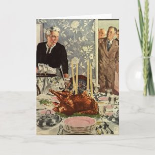 Vintage Thanksgiving Day Turkey Dinner with Family Holiday Card
