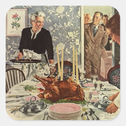 Vintage Thanksgiving Day Turkey Dinner with Family Square Sticker