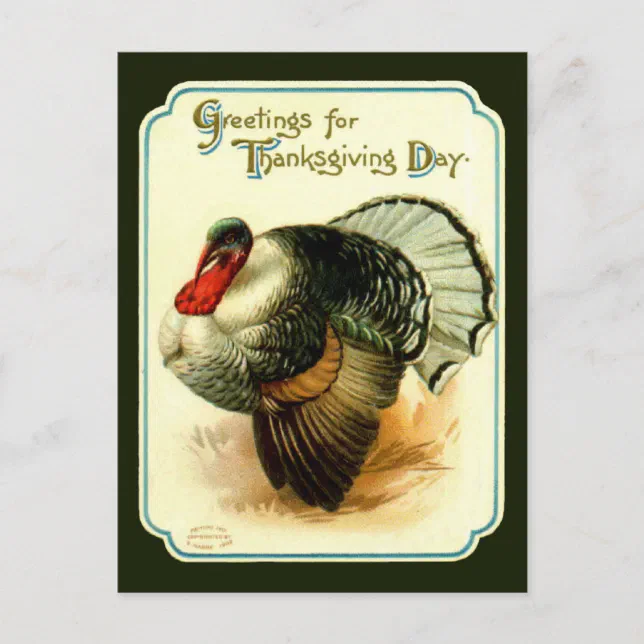 Vintage Thanksgiving Day Turkey Postcard | Zazzle