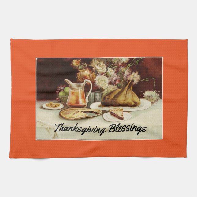 Vintage Thanksgiving Dinner Kitchen Towel (Horizontal)