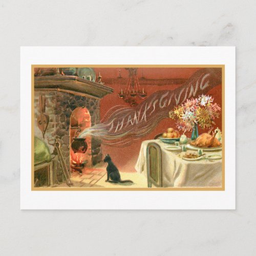 Vintage Thanksgiving Feast and Hearth Postcard