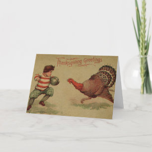 Vintage Thanksgiving Football and Turkey Holiday Card