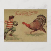 Vintage Thanksgiving Football and Turkey Holiday Postcard