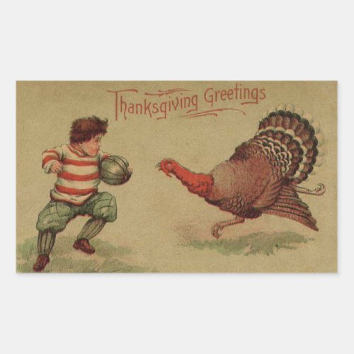 Vintage Thanksgiving Football and Turkey Rectangular Sticker