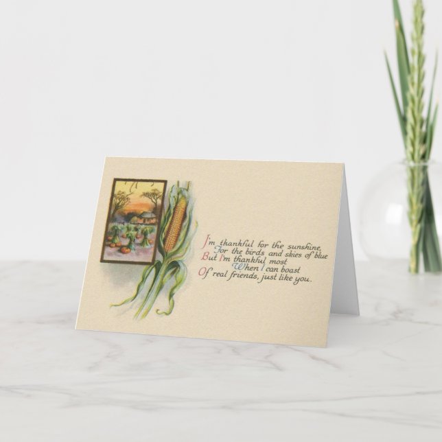 Vintage Thanksgiving Friend Greeting Card (Front)