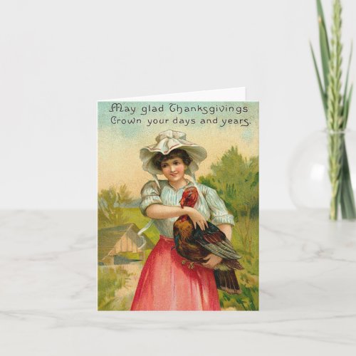 Vintage Thanksgiving Girl Greeting Holiday Card