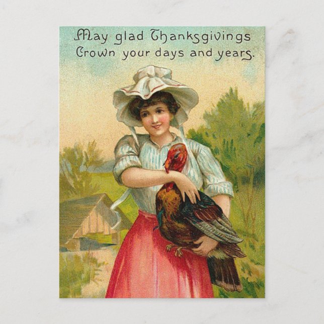 Vintage Thanksgiving Girl Greeting Holiday Postcard (Front)