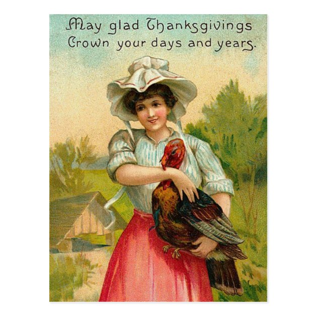 Vintage Thanksgiving Girl Greeting Postcard