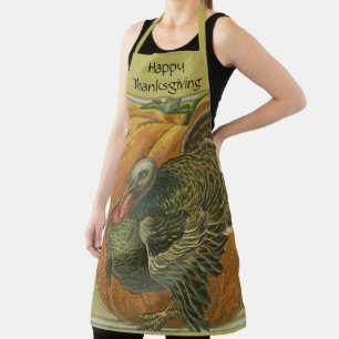 Vintage Thanksgiving greeting turkey and pumpkin Apron