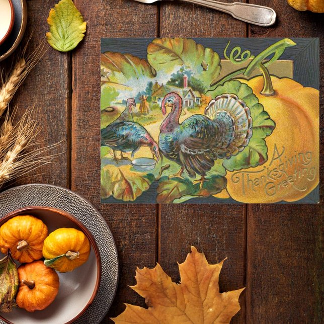 Vintage Thanksgiving greeting turkeys and pumpkin Postcard (Creator Uploaded)