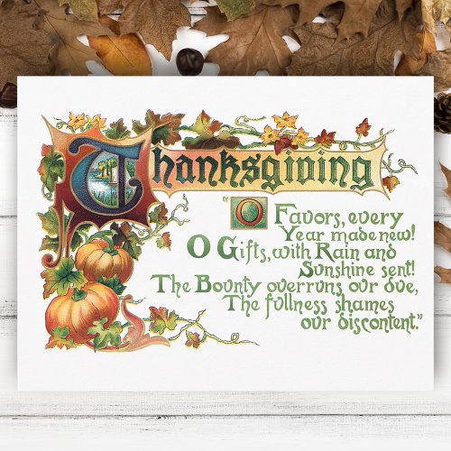 Vintage Thanksgiving Greeting with Pumpkins Holiday Postcard