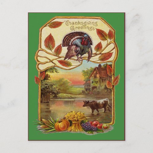 Vintage Thanksgiving Greetings Autumn Holiday Postcard