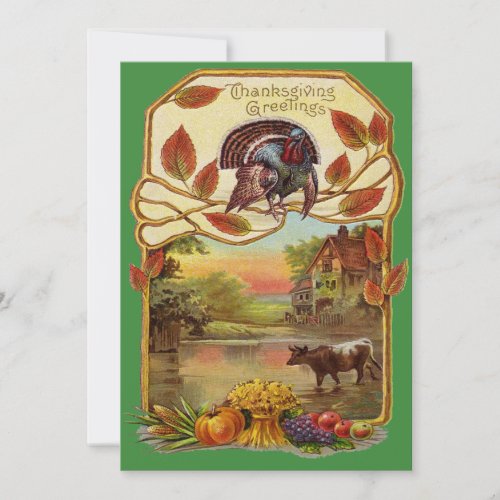 Vintage Thanksgiving Greetings Autumn ZSSG Holiday Card