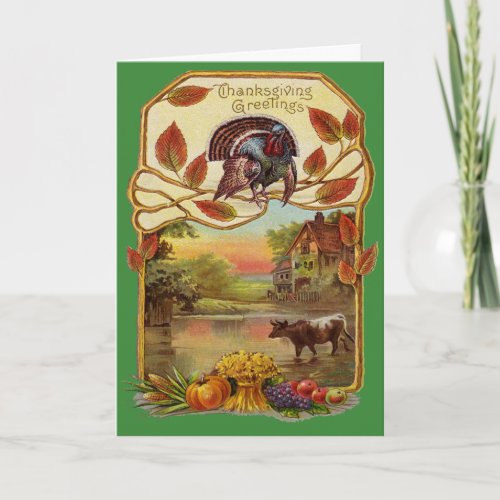 Vintage Thanksgiving Greetings Blessing Our Family Holiday Card