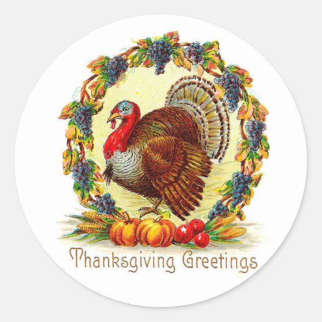 Vintage Thanksgiving Greetings Classic Round Sticker
