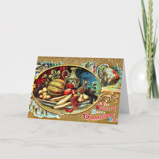 Vintage Thanksgiving Greetings Holiday Card (Front)