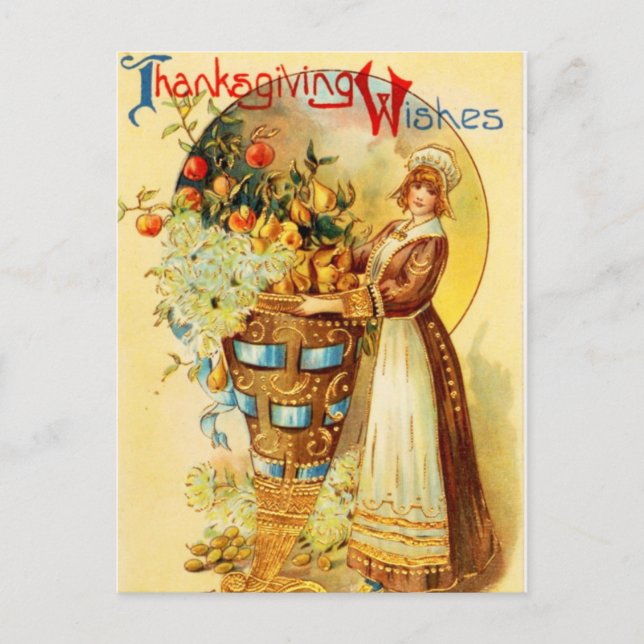 Vintage Thanksgiving Greetings Holiday Postcard (Front)
