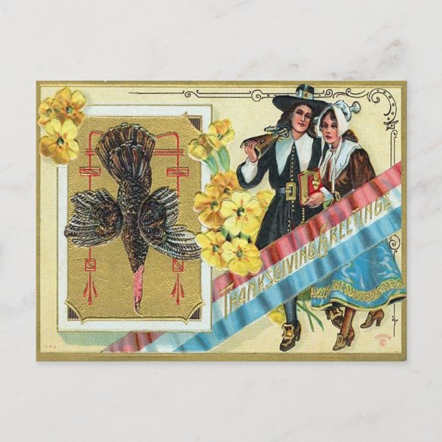 Vintage Thanksgiving Greetings Postcard (Front)