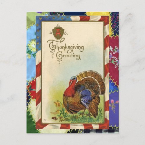 Vintage Thanksgiving Greetings  Quilt Postcard