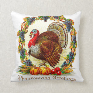 Vintage Thanksgiving Greetings Throw Pillow
