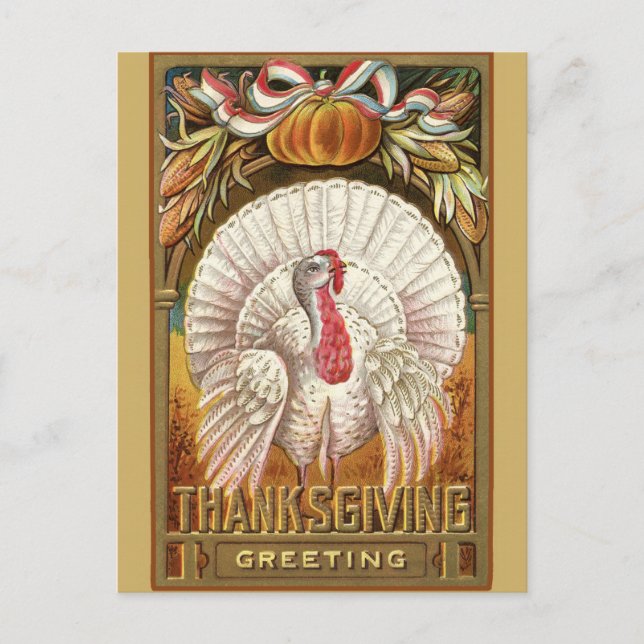 Vintage Thanksgiving Greetings Turkey Postcard (Front)