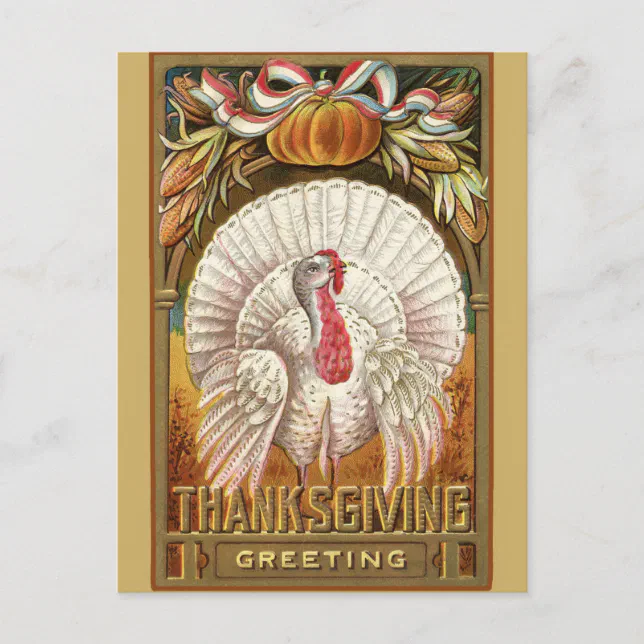 Vintage Thanksgiving Greetings Turkey Postcard | Zazzle